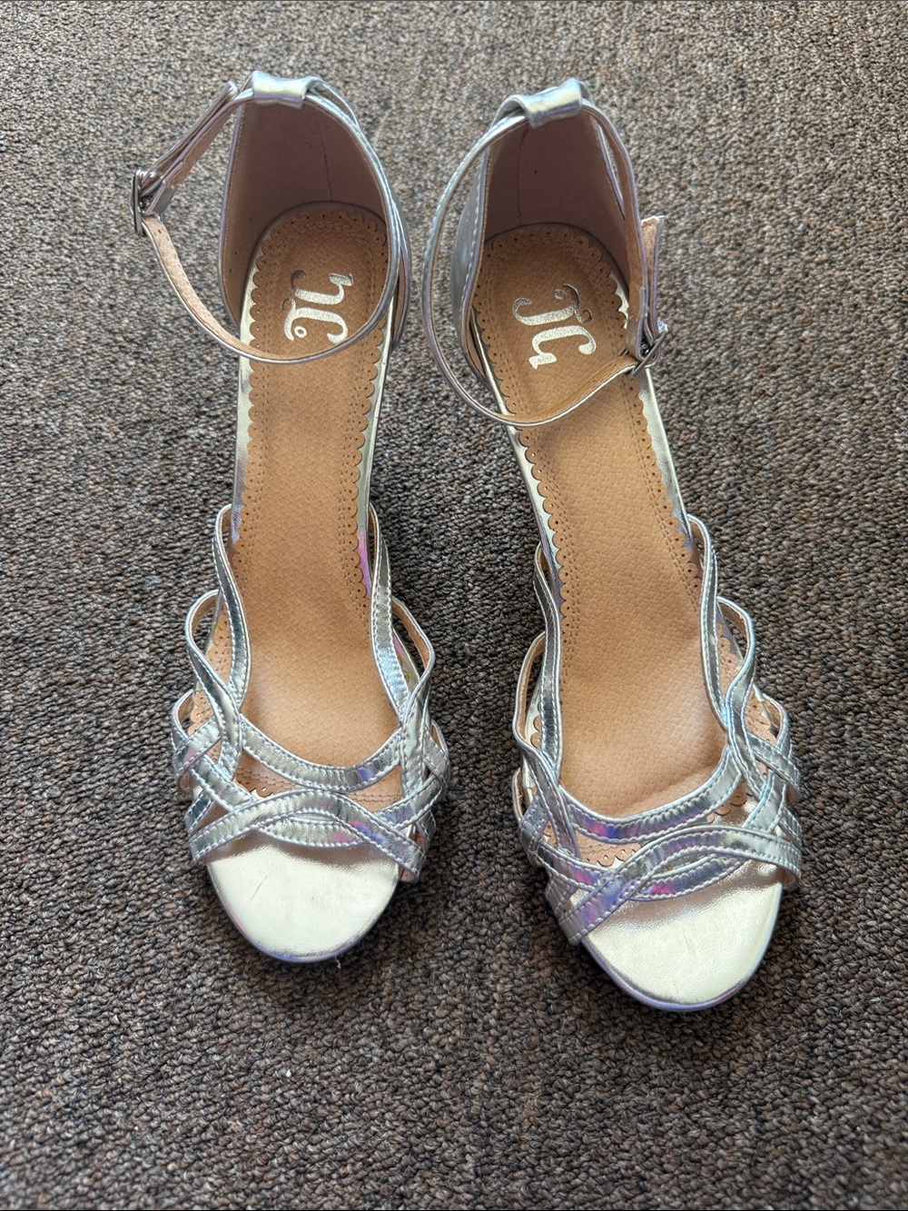 Silver Strappy Open‑Toe Ankle‑Buckle Heels